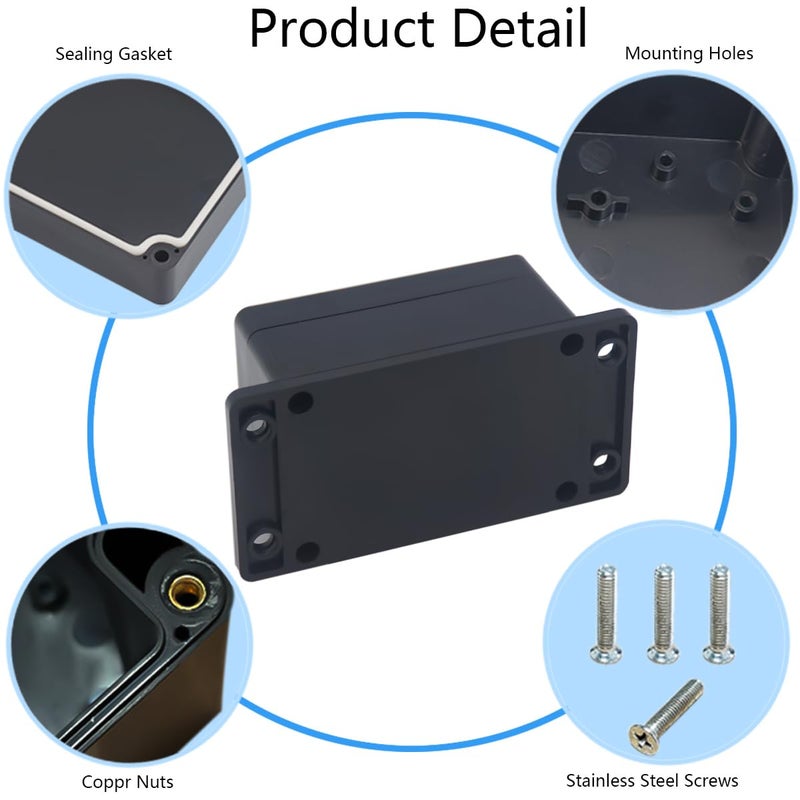 Raculety 2 Pack Project Box IP65 Waterproof Junction Box ABS Plastic Black Electrical Boxes DIY Electronic Project Case Power Enclosure with Fixed Ear 3.94 x 2.68 x 1.97 inch(100x68x50mm) - Image 5